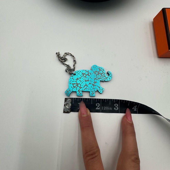 HERMES Charm Animal Motif Elephant Blue Gray Leather 925 Silver Bag Chain - Picture 7 of 8